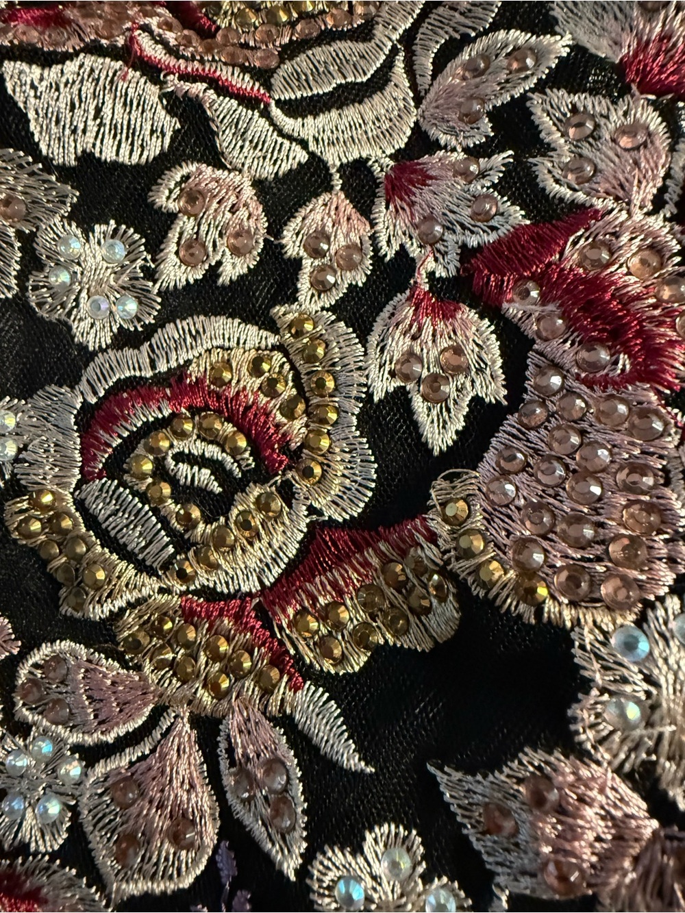 Xscape Black Formal Gown Sequin Floral Embroidered Illusion Neckline Sz 4